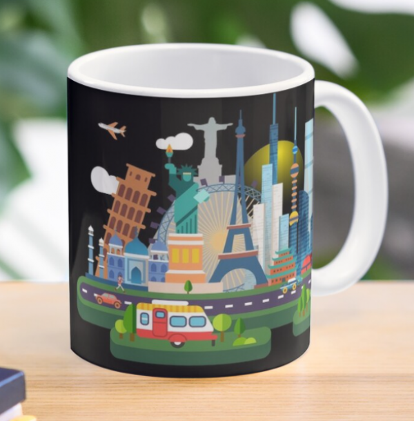 Mug dengan cetakan gambar tempat wisata terkenal di dunia
